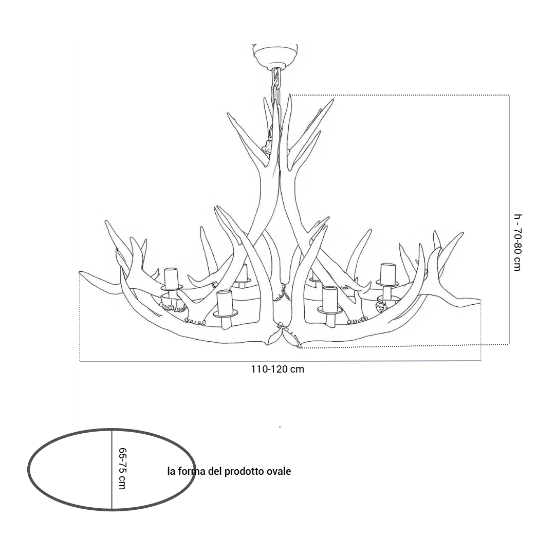 Lustre avec vrai bois de cerf. Corne. Lampe: 6xE14 M: 120x60x80cm 156801