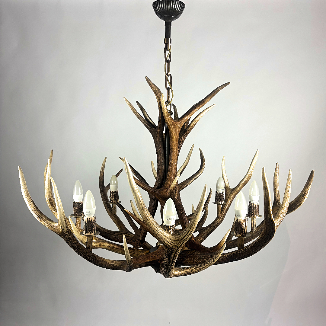 Lustre avec vrai bois de cerf. Corne. Lampe: 8xE14 M: 90x90x80cm 154101