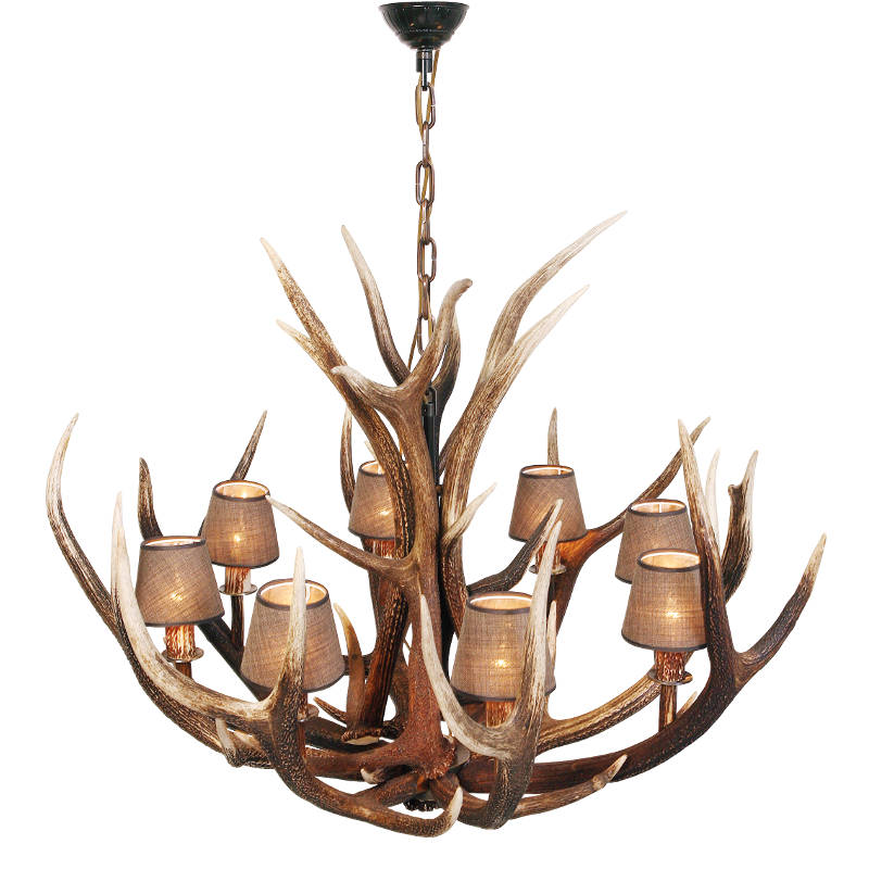 Lustre avec vrai bois de cerf. Corne. Lampe: 8xE14 M: 90x90x80cm 154101
