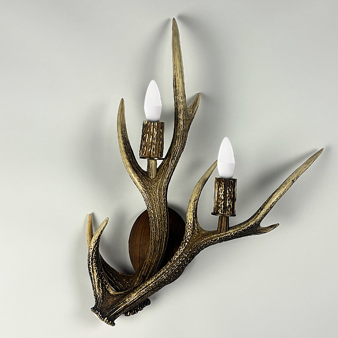 Appliques, lampe de mur avec la vrai bois de cerf sika. 2xE14 50x40cm 153410-1