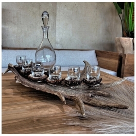 Set liquore 6 bicchieri 60ml e bottiglia con vero corno
