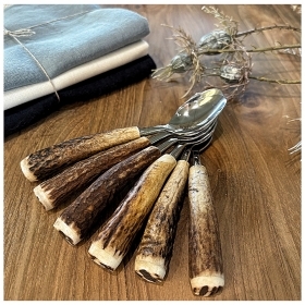 Set 6 spoons dessert with real deer antler. hunting. 17